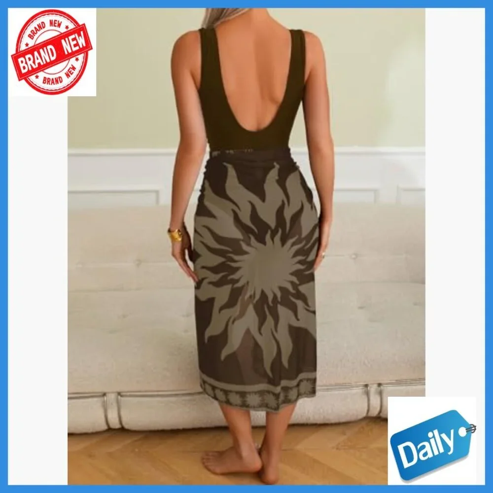 One Piece Swimsuit with Cover Up Wrap Skirt Plunge V Neck Floral Print